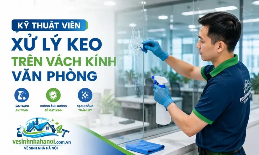 Tẩy keo trên vách kính văn phòng tại Hà Nội