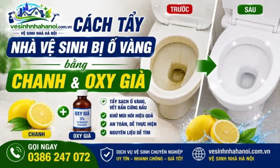 Tẩy nhà vệ sinh bị ố vàng bằng oxi già