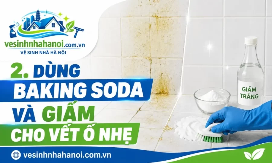 Tẩy trắng gạch nhà vệ sinh bằng backing soda hoặc giấm