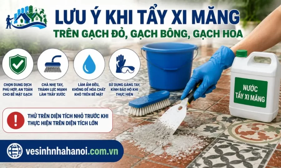 Tẩy xi măng trên nền gạch đỏ, gạch bông, gạch hoa
