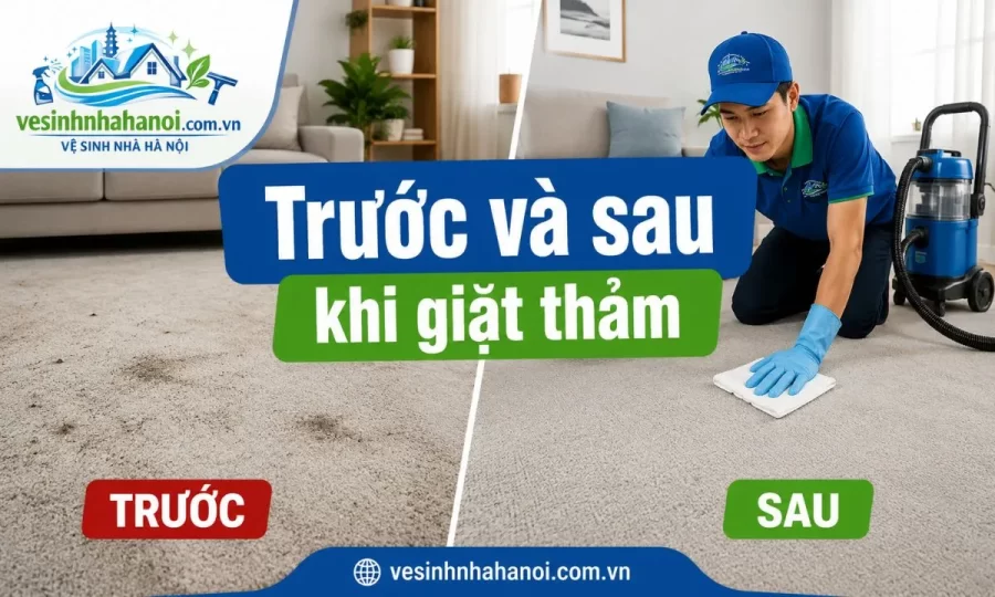 Trước và sau khi giặt thảm