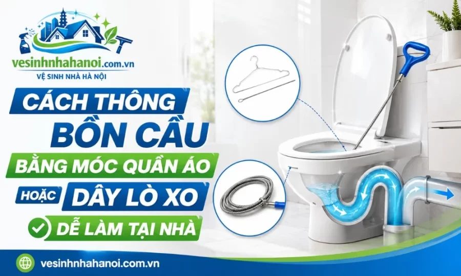 Thông bồn cầu bằng móc áo hoặc dây lò xo