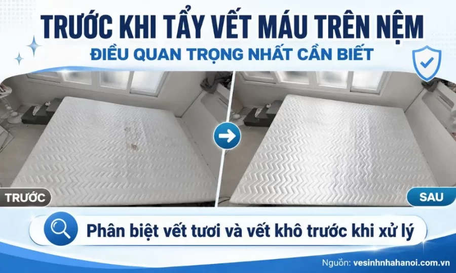 Trước khi tẩy vết máu trên nệm