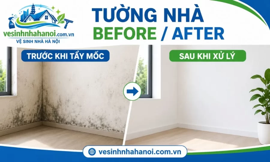 Tường sau khi tẩy mốc sạch