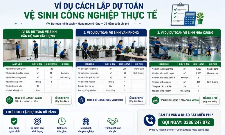 Ví dụ cách lập dự toán vệ sinh công nghiệp