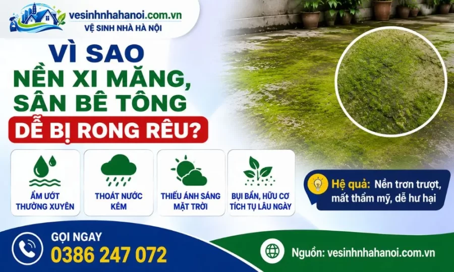 Vì sao nền bê tông xi măng dễ bị dong rêu