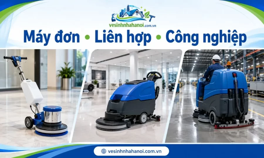 Các loại máy chà sàn cho thuê gồm máy chà sàn đơn liên hợp công nghiệp