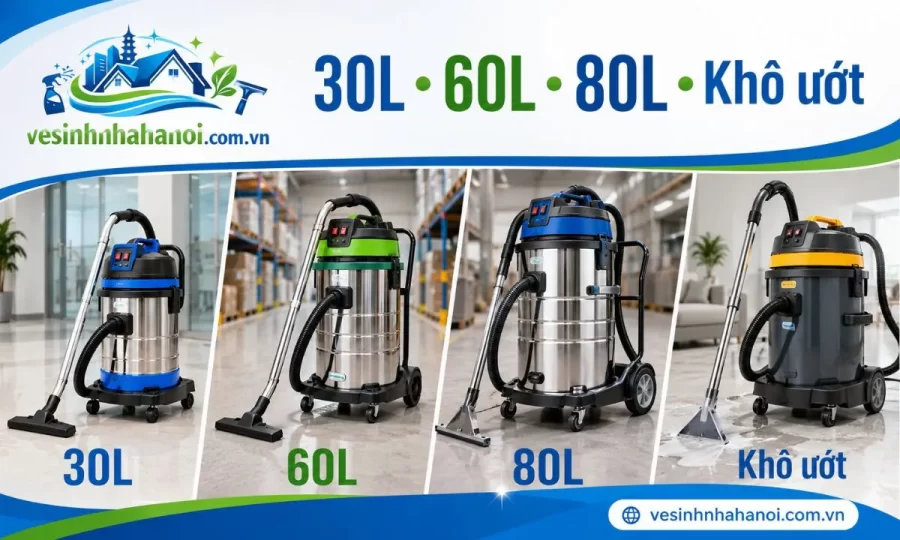 Các loại máy hút bụi công nghiệp cho thuê 30L 60L 80L khô ướt hút nước
