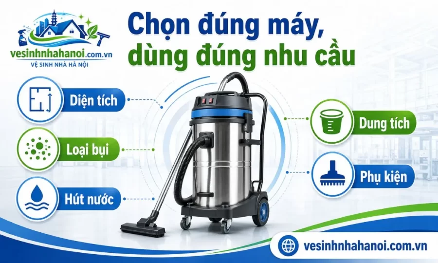Cách chọn máy hút bụi công nghiệp phù hợp với diện tích loại bụi và nhu cầu sử dụng