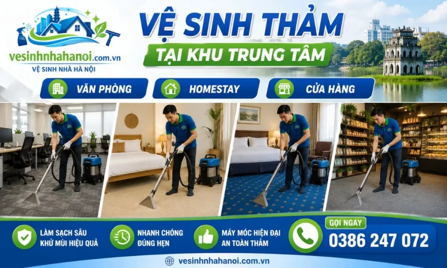 Giặt thảm văn phòng homestay Hoàn Kiếm