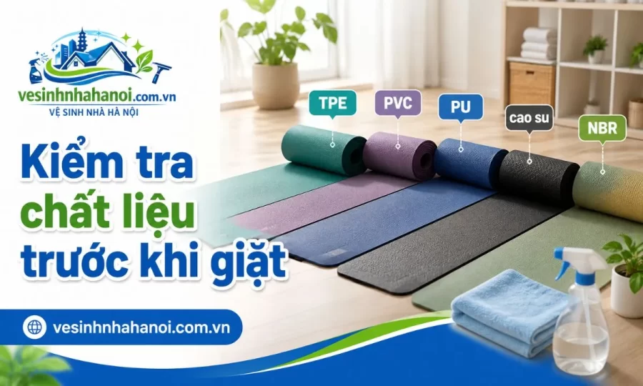 Kiểm tra chất liệu thảm yoga trước khi giặt
