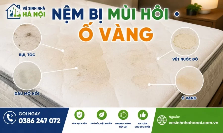 Nệm bị mùi hôi ố vàng cần vệ sinh tại Hai Bà Trưng