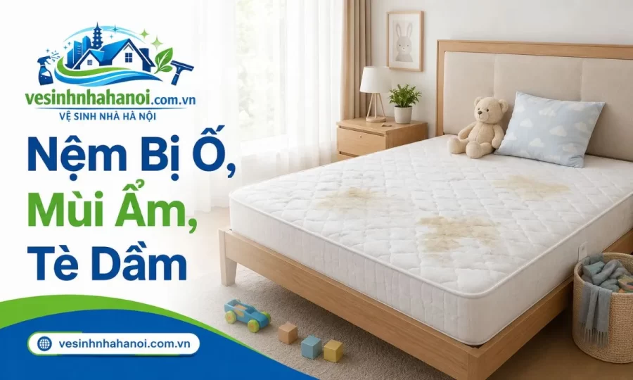 Nệm bị ố vàng mùi ẩm tè dầm tại Ba Đình
