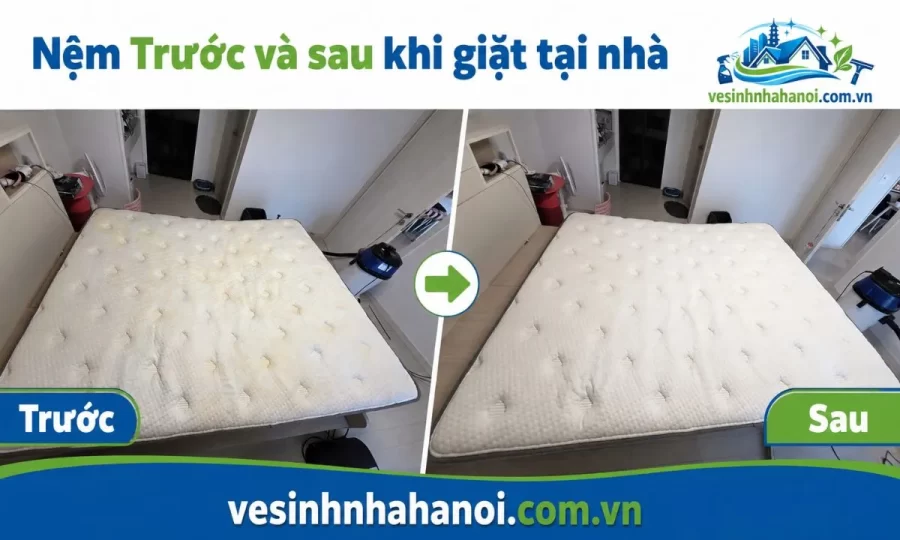 Nệm trước và sau khi giặt tại Gia Lâm