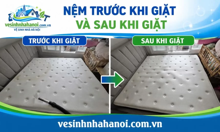 Nệm trước và sau khi giặt tại Hoàn Kiếm