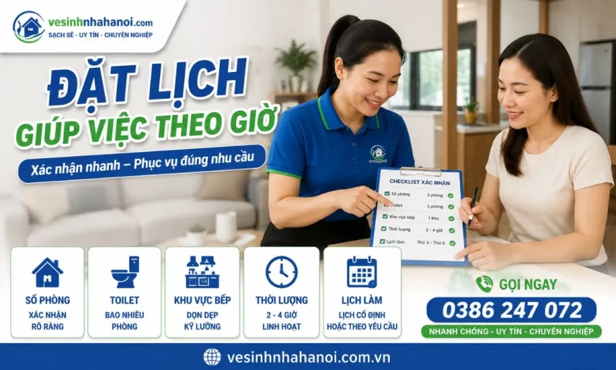 Quy trình đặt lịch giúp việc theo giờ Hoàn Kiếm