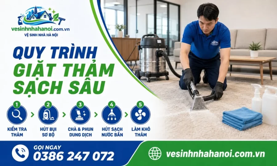 Quy trình giặt thảm Hai Bà Trưng sạch sâu, khử mùi, hỗ trợ khô nhanh