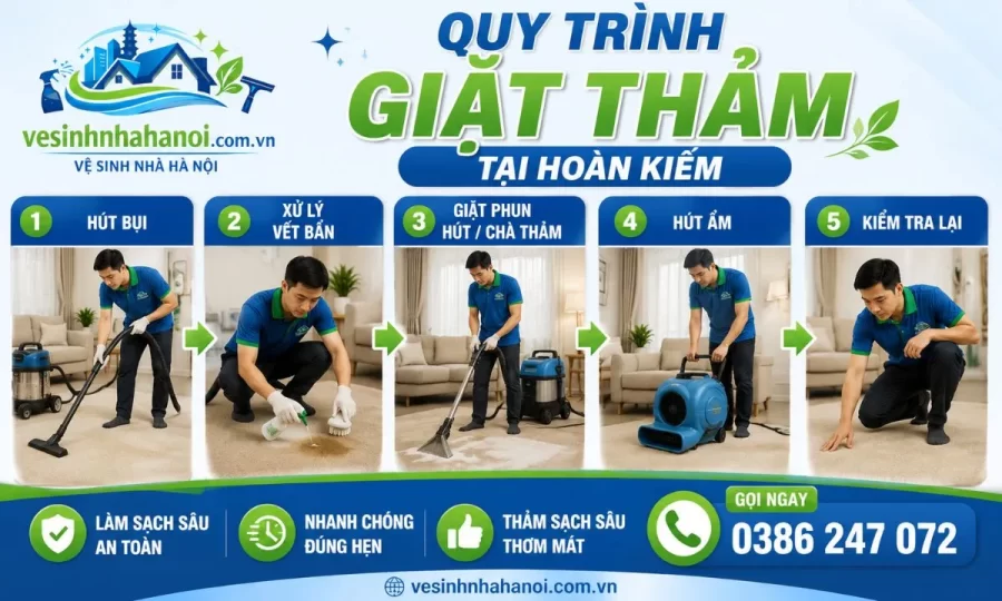 Quy trình giặt thảm tại nhà văn phòng Hoàn Kiếm
