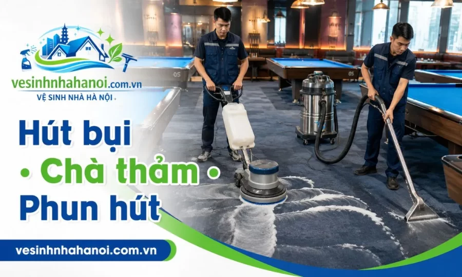 Quy trình giặt thảm quán bida bằng máy chà thảm và máy phun hút