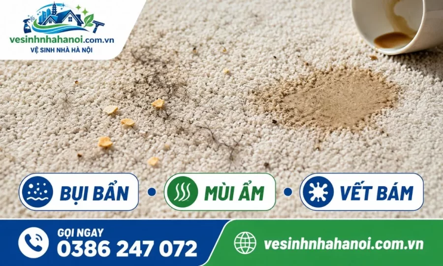 Thảm bẩn, mùi ẩm, vết bám cần giặt tại Hai Bà Trưng