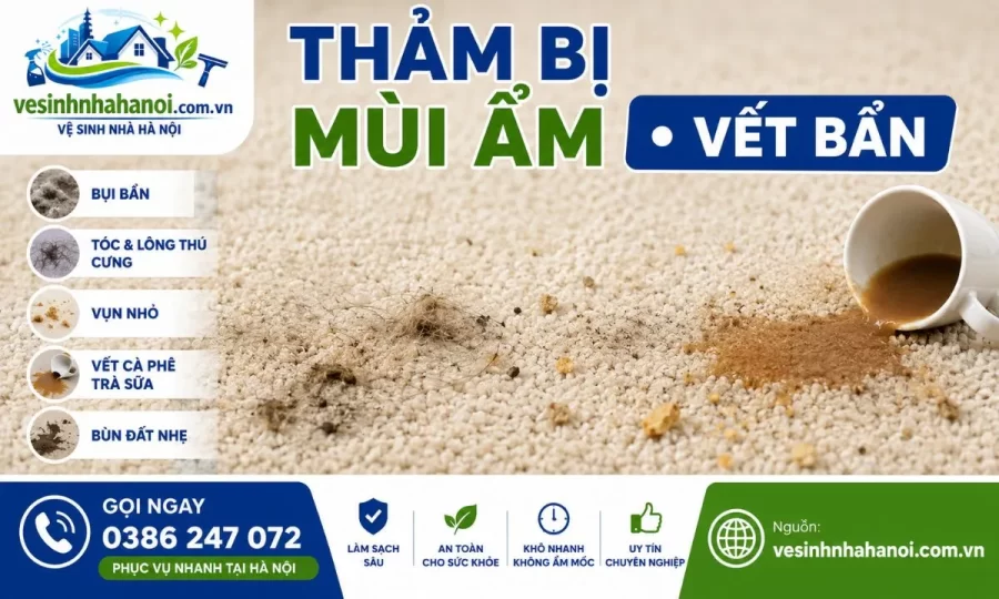 Thảm bị mùi ẩm vết bẩn cần giặt tại Hoàng Mai