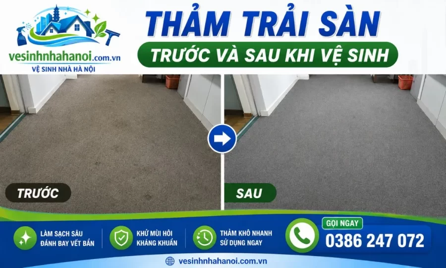 Thảm trước và sau khi giặt thảm Hoàn Kiếm