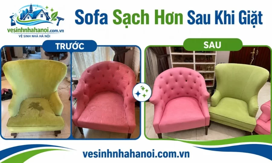 Trước và sau khi giặt ghế sofa tại nhà Hà Nội
