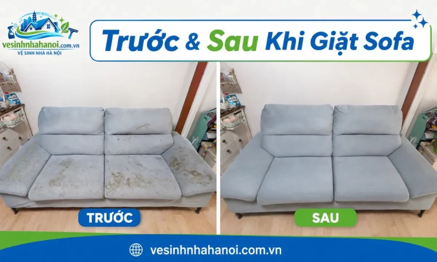 Trước và sau giặt sofa Hai Bà Trưng