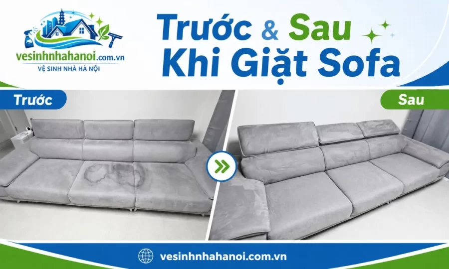 Trước và sau giặt sofa Hoàng Mai tại nhà