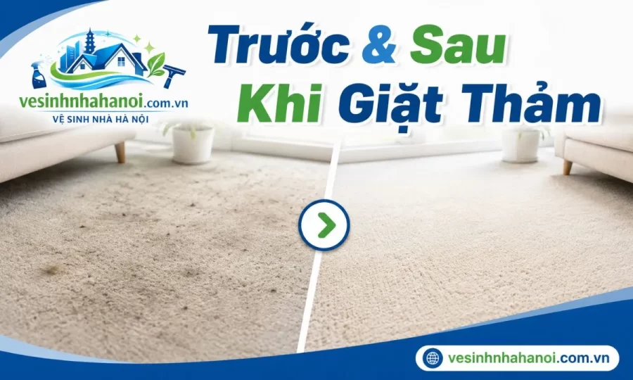 Trước và sau giặt thảm Hoàng Mai tại nhà