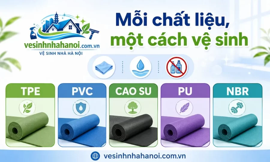 Cách vệ sinh thảm yoga theo từng chất liệu TPE PVC cao su PU NBR